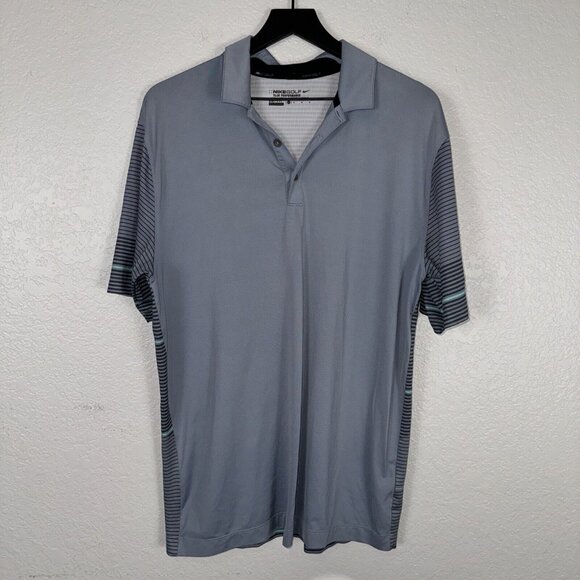 Nike Golf Polo‎ Mens Medium Tour Performance Dri Fit Blue Striped Outdoor Casual - Picture 1 of 12